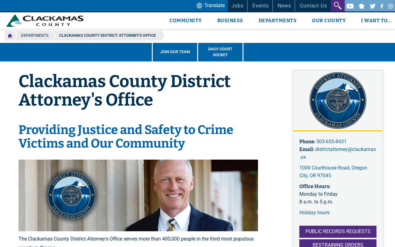 Clackamas County arrest history District Attorney charging channel