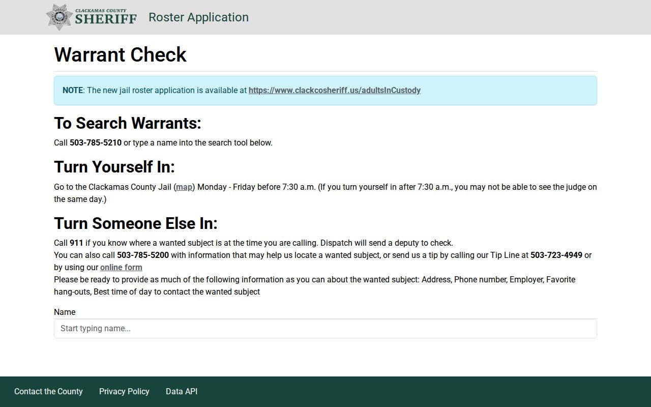 Clackamas County arrest history warrant check channel