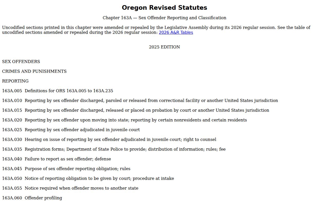 Clackamas County sex offender check Oregon registry statutes
