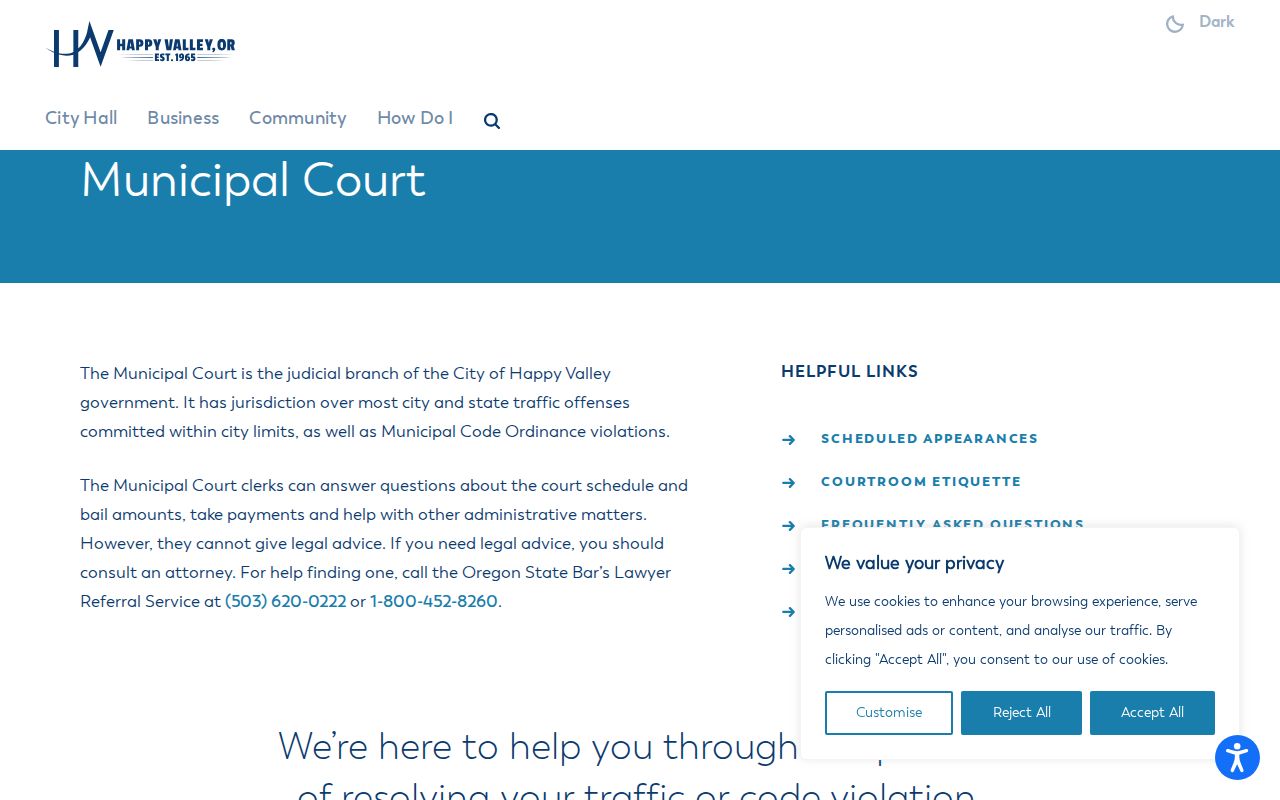 Happy Valley Municipal Court official records and procedure page