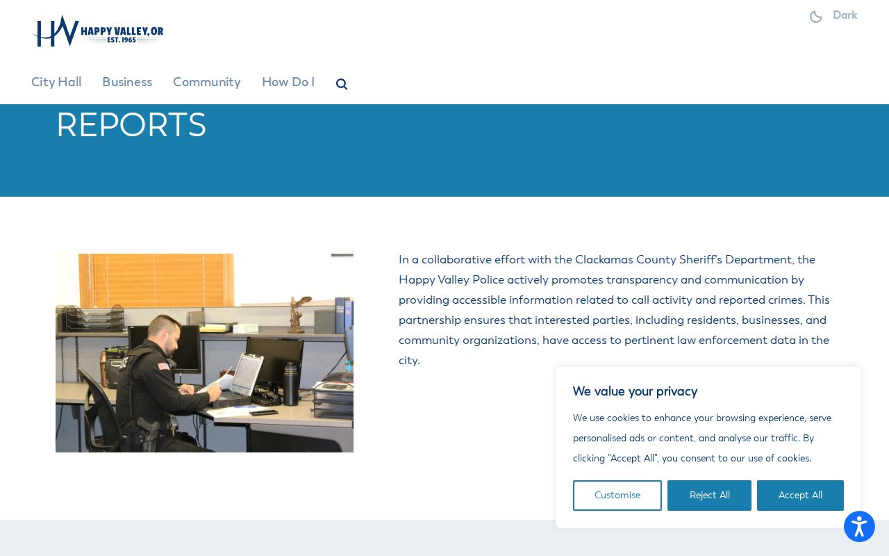 Happy Valley police call activity and report dashboard