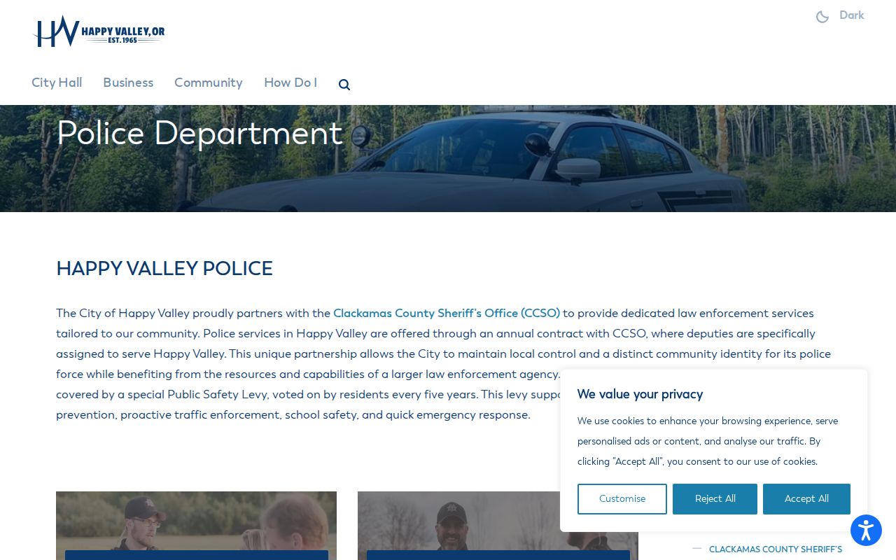 Happy Valley contract police services and contact routes