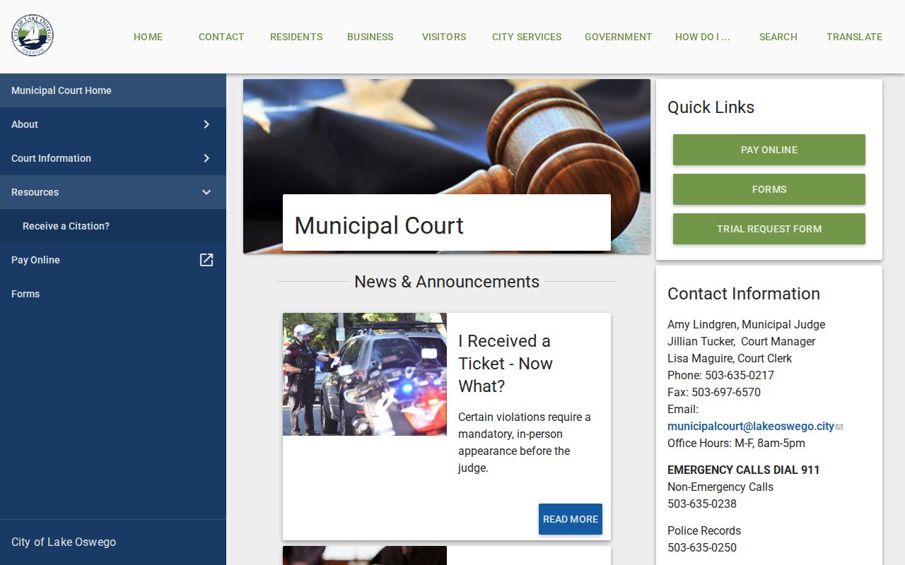 Lake Oswego criminal records municipal court