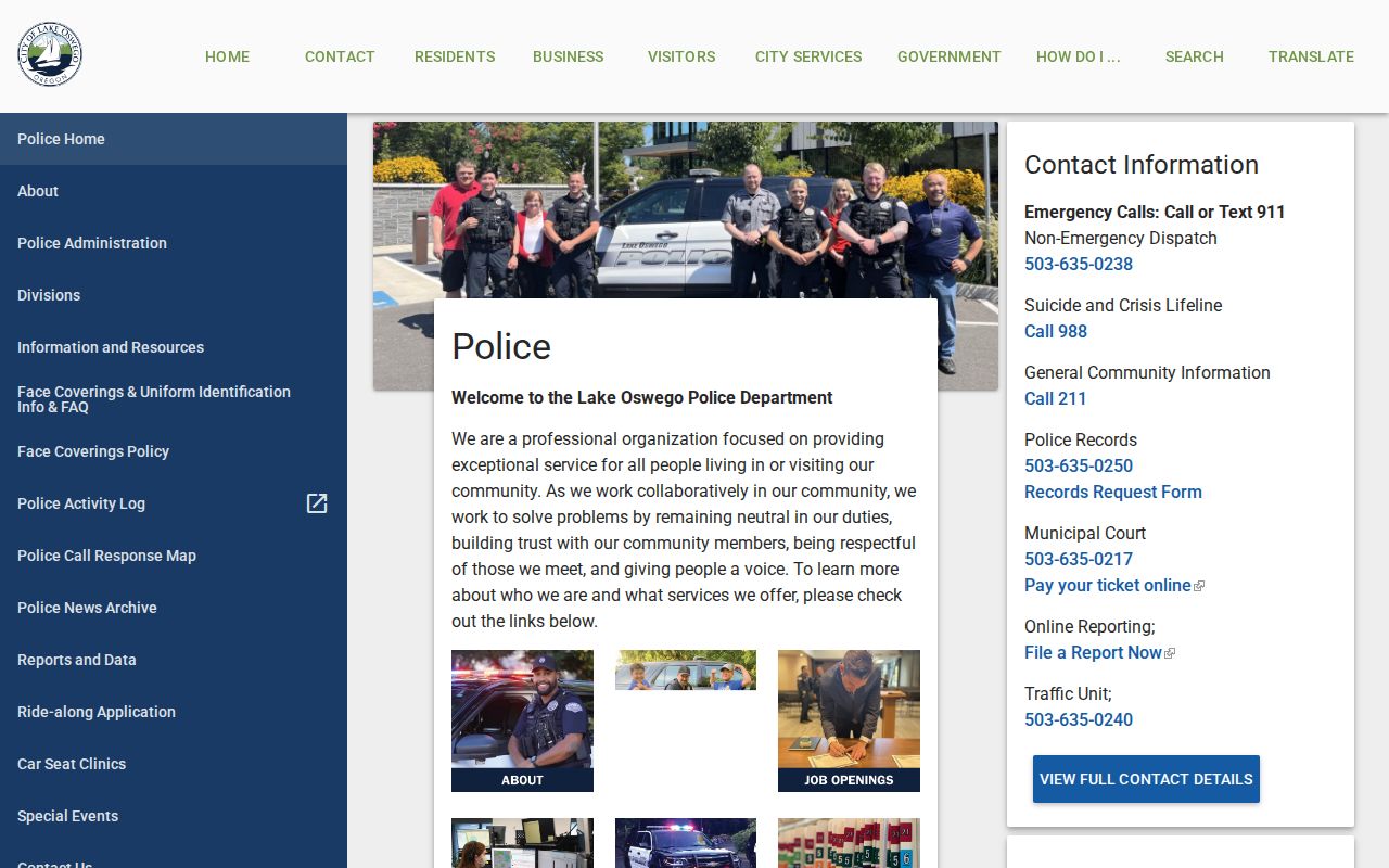 Lake Oswego criminal history police department records