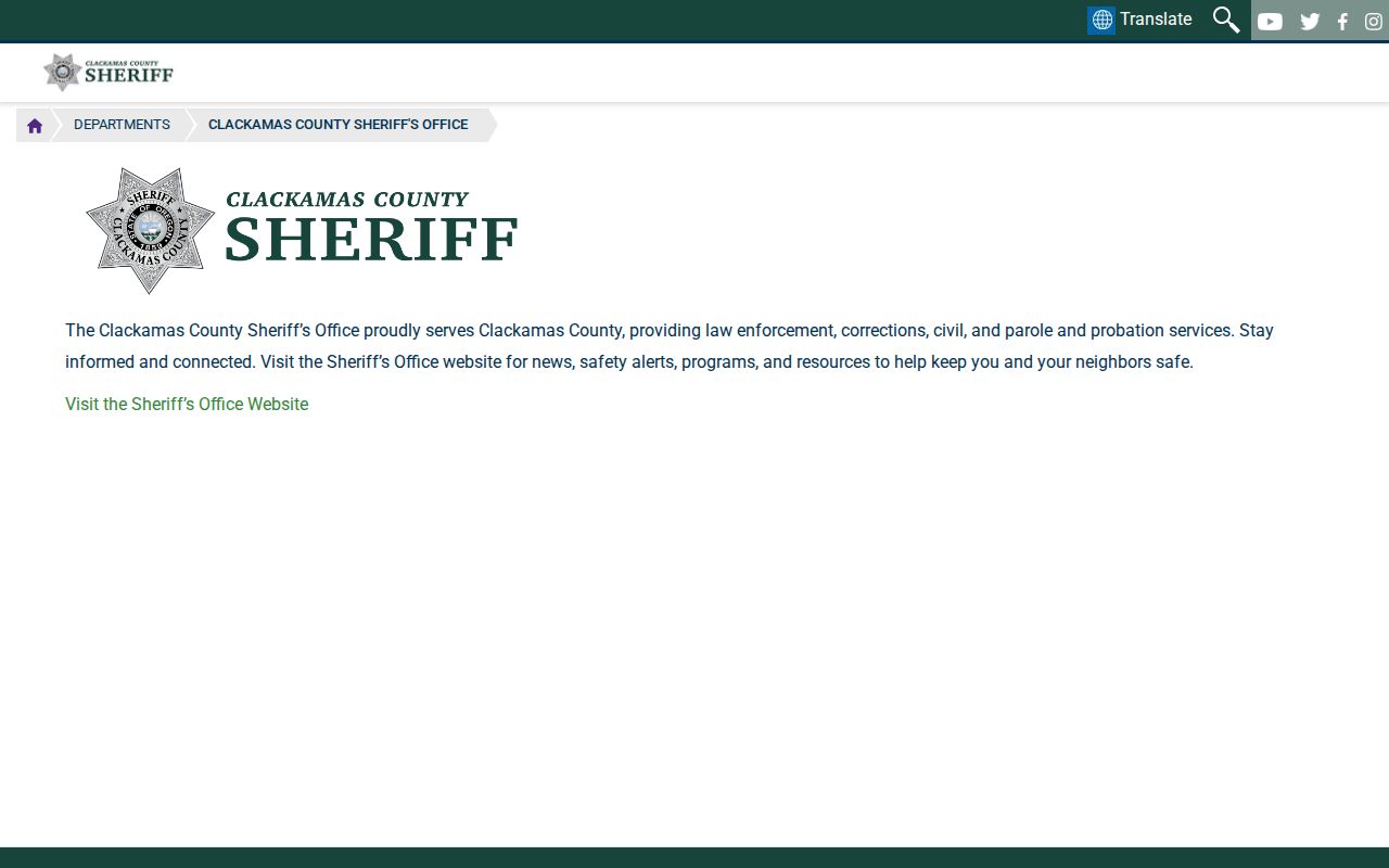 Clackamas County Sheriff's Office official services page