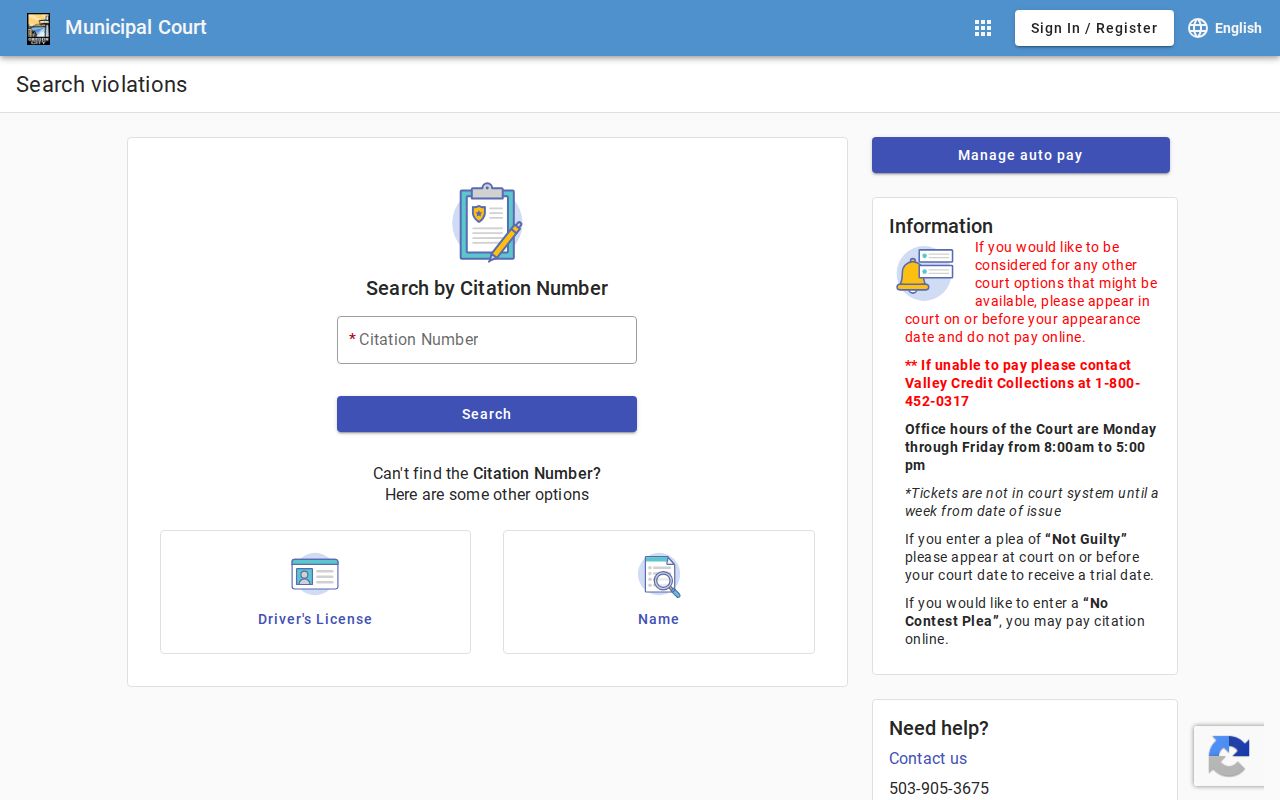 Oregon City criminal history municipal citation search